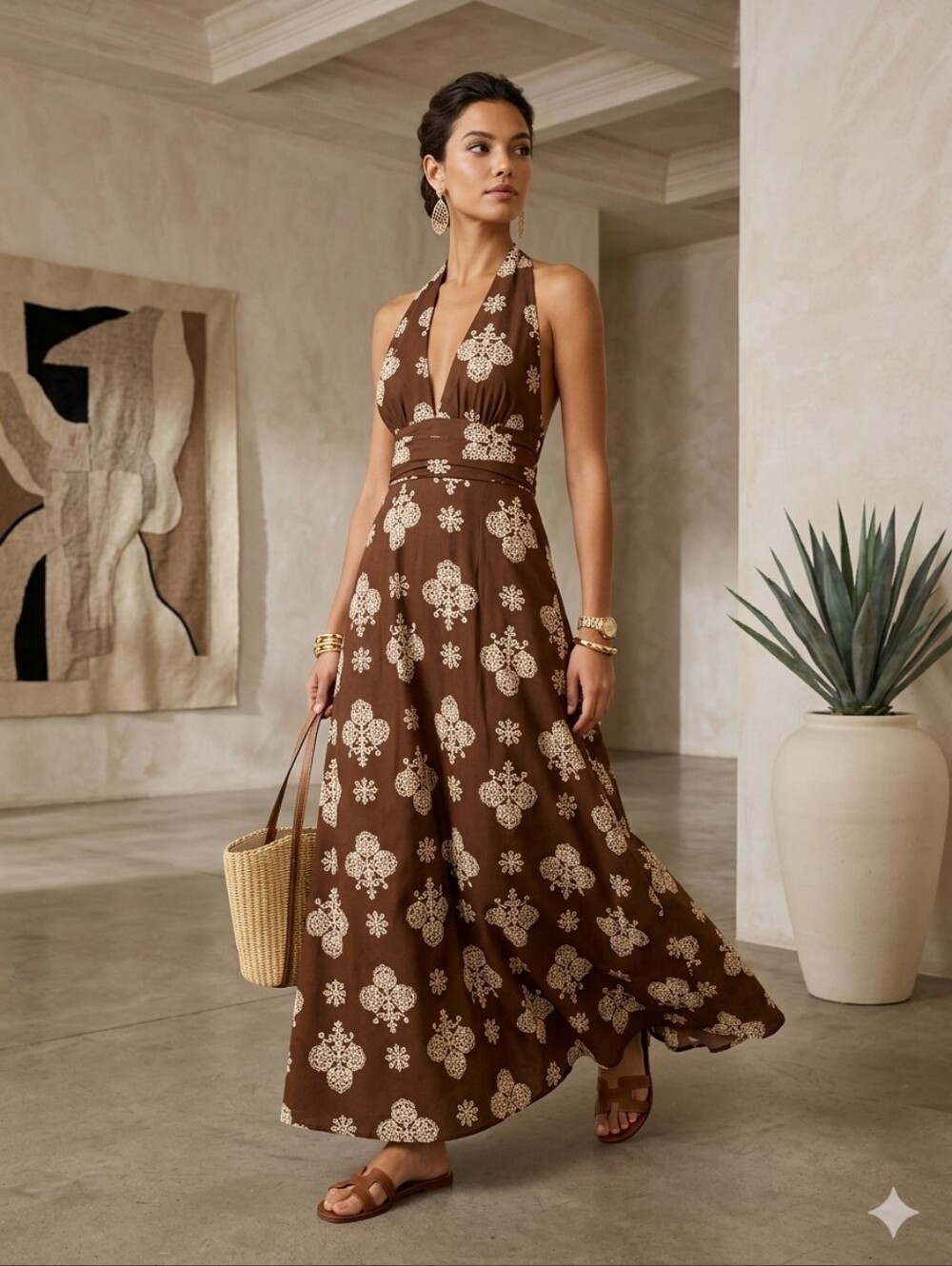 Floral Print Halter Neck Maxi Dress
